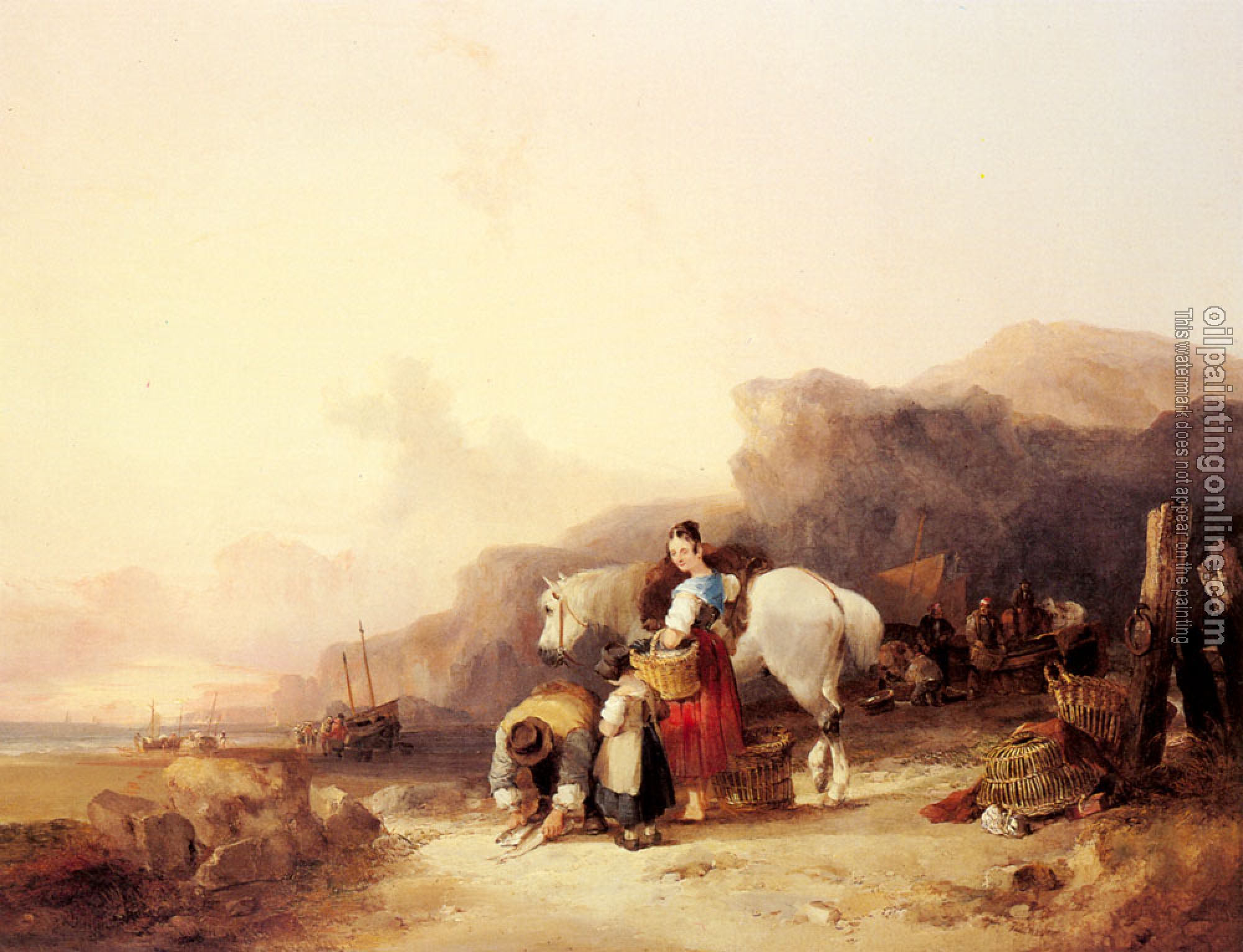 William Shayer, Snr - Beach Scene With Fisherfolk